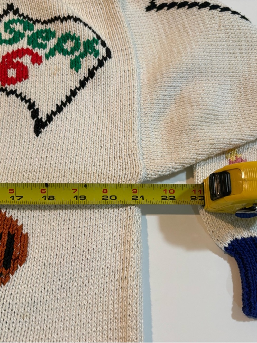VINTAGE | Hand-Knit Holiday Calendar Cardigan - Cream with Navy Trim - Picture 12 of 12